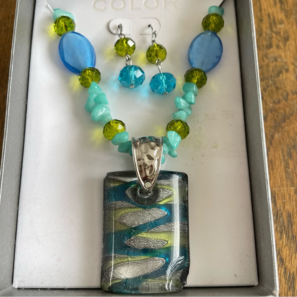 Color by Kohl's Blue Green Necklace Pierced Earring Set